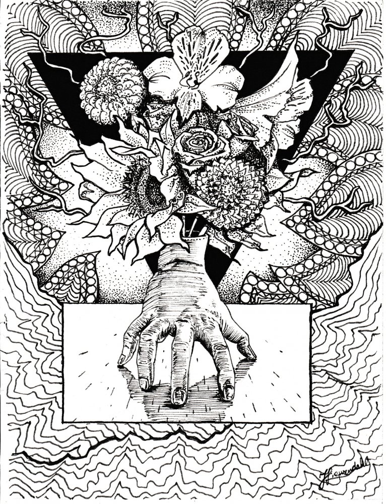 Surrealistyczne odbicie kwiatów w dłoni autorstwa Johan Liewendahl