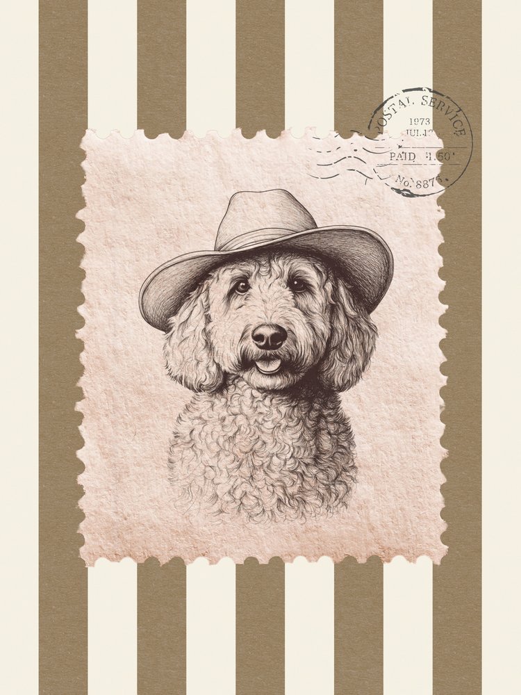Znaczek z kowbojem i goldendoodle autorstwa Jolly and Dash