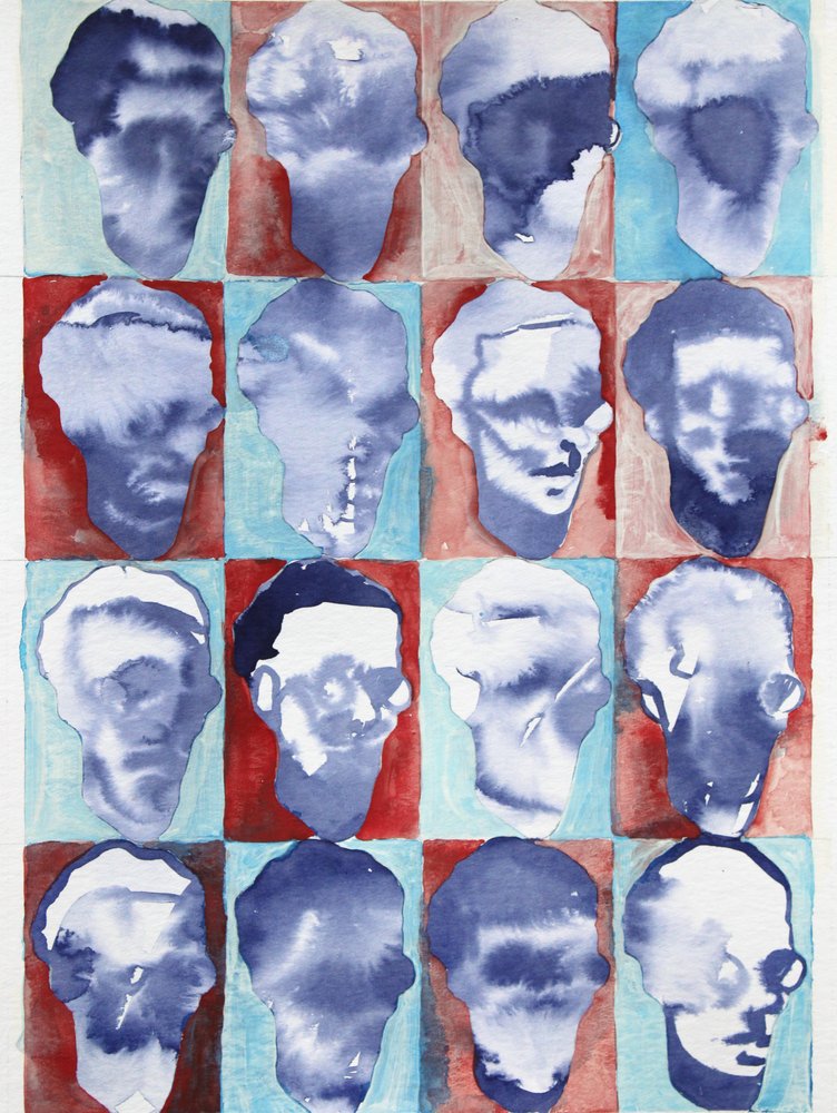 Siatka abstrakcyjnych twarzy autorstwa Joshua Hoskins