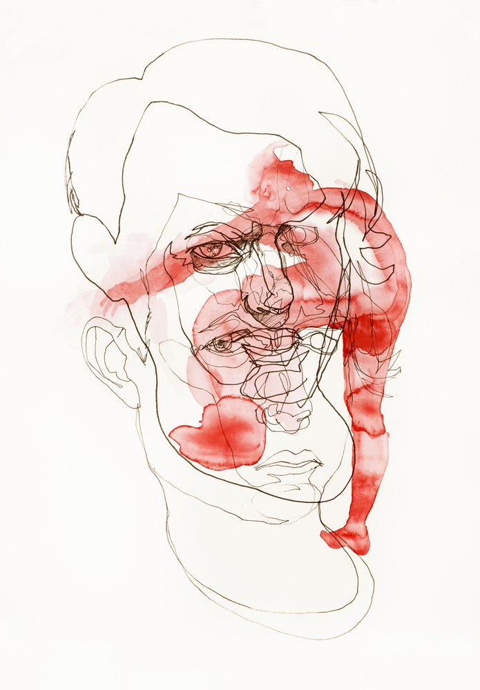 Czerwona abstrakcyjna twarz autorstwa Joshua Hoskins