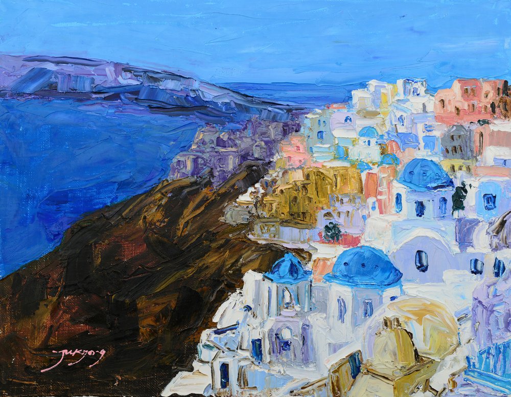 Niebieskie kopuły Santorini autorstwa Jukyong Park