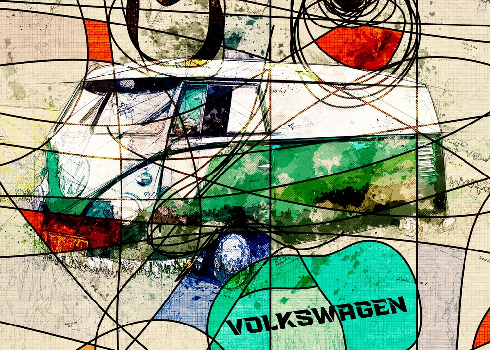 Kolorowy autobus hipisowski autorstwa Lembayung senja studio [Vintage Poster]