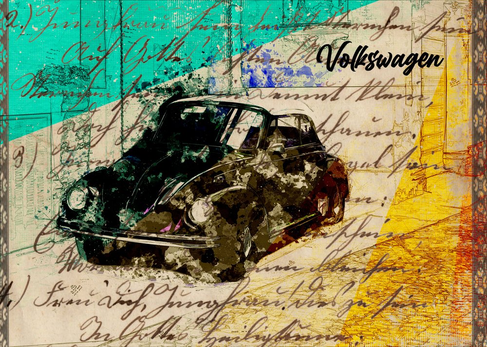 Kultowy Garbus – technika mieszana autorstwa Lembayung senja studio [Vintage Poster]