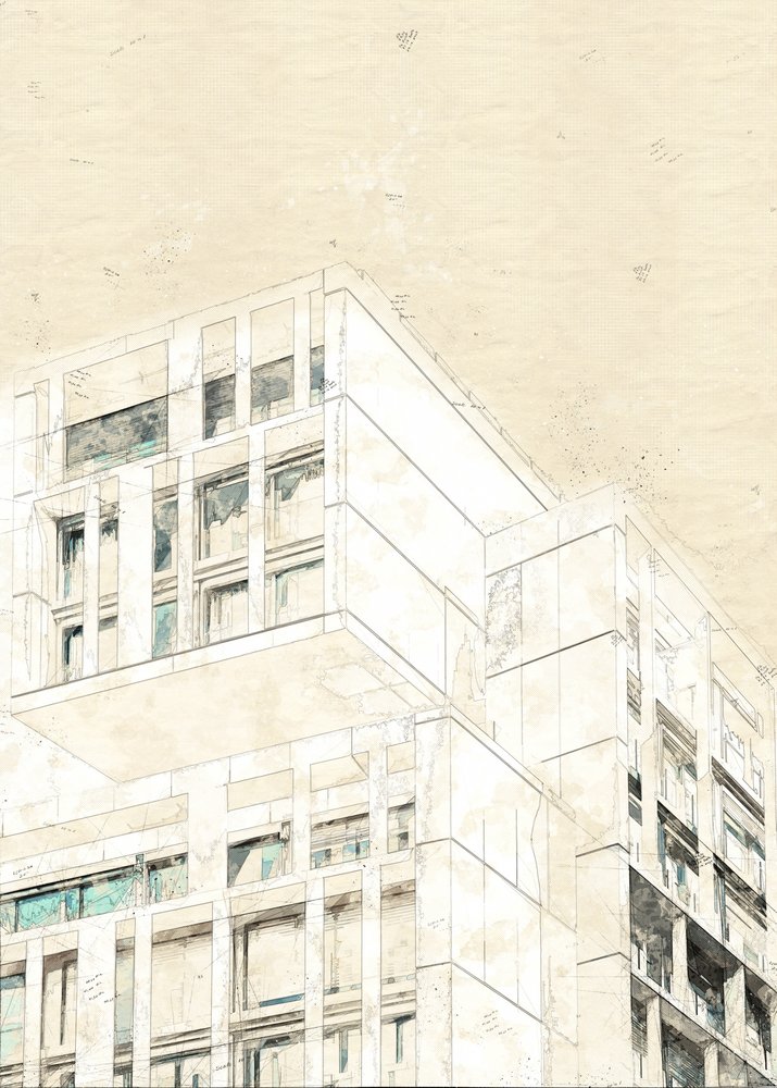 Projekt architektoniczny w nowoczesnym stylu autorstwa Lembayung senja studio [Vintage Poster]
