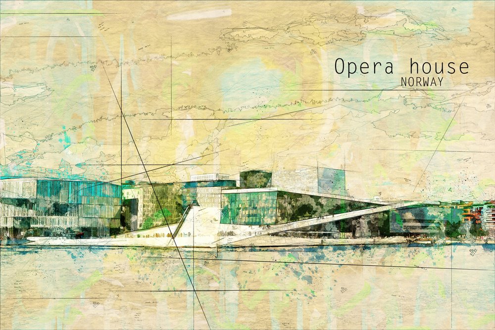 Opera w Oslo, Norwegia autorstwa Lembayung senja studio [Vintage Poster]