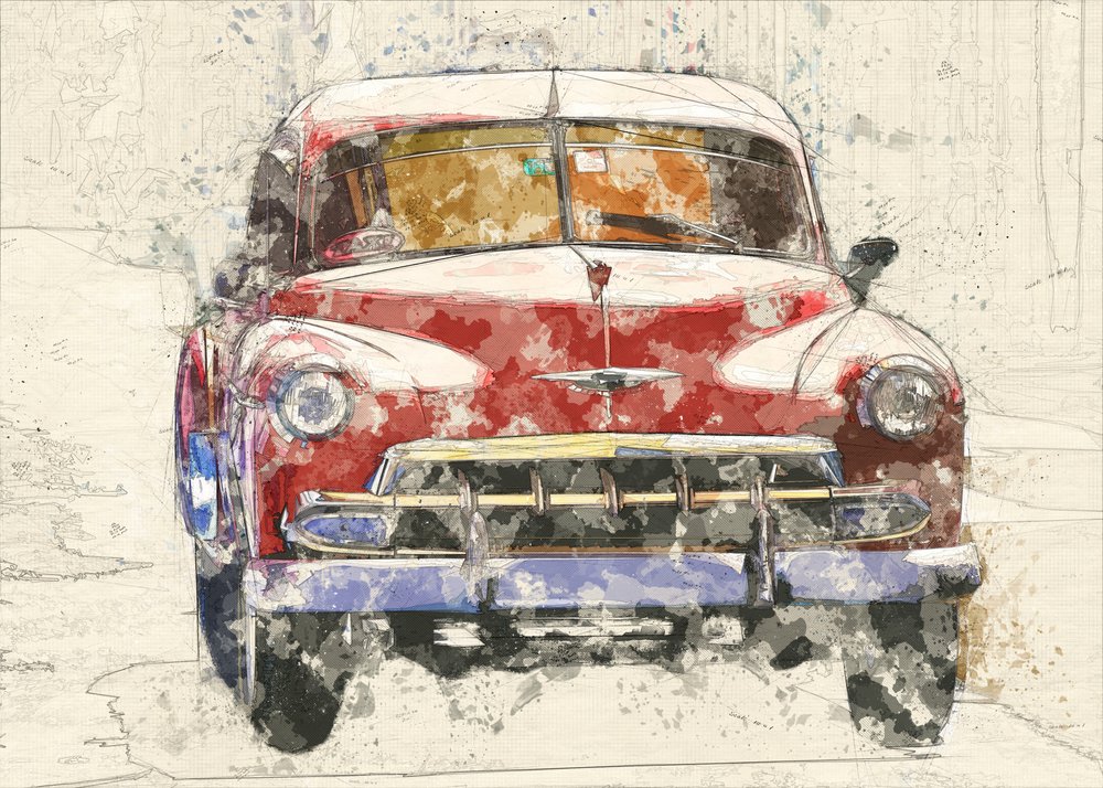 Czerwony samochód w stylu vintage autorstwa Lembayung senja studio [Vintage Poster]