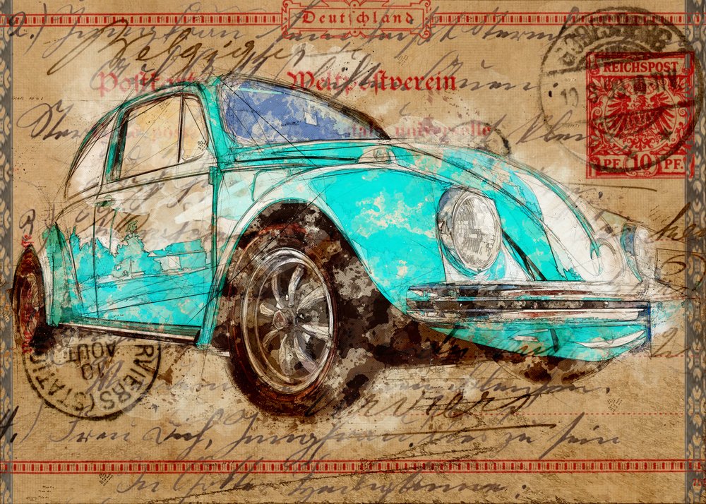 Pocztówka z turkusowym chrząszczem autorstwa Lembayung senja studio [Vintage Poster]