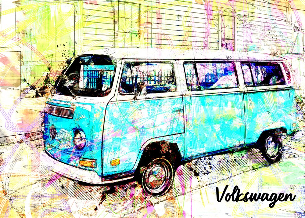 Barwny van w stylu retro autorstwa Lembayung senja studio [Vintage Poster]
