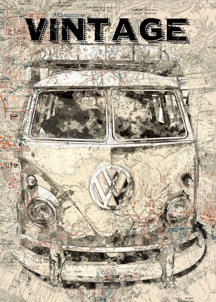 Mapa podróży zabytkowym autobusem autorstwa Lembayung senja studio [Vintage Poster]