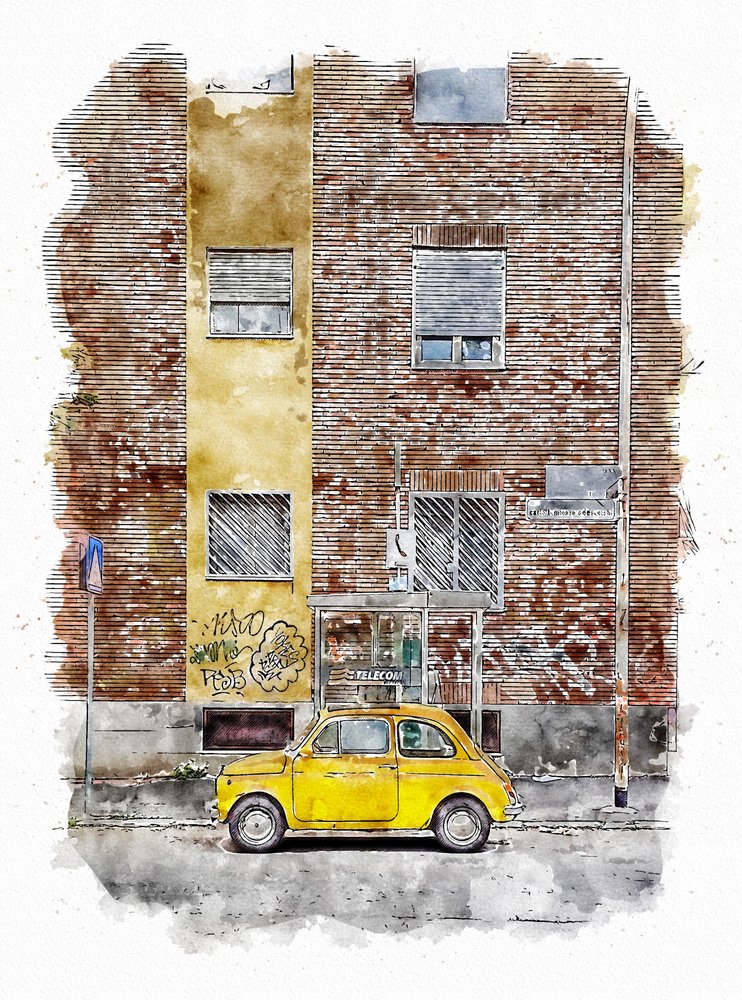 Żółty klasyczny tramwaj autorstwa Lembayung senja studio [Vintage Poster]