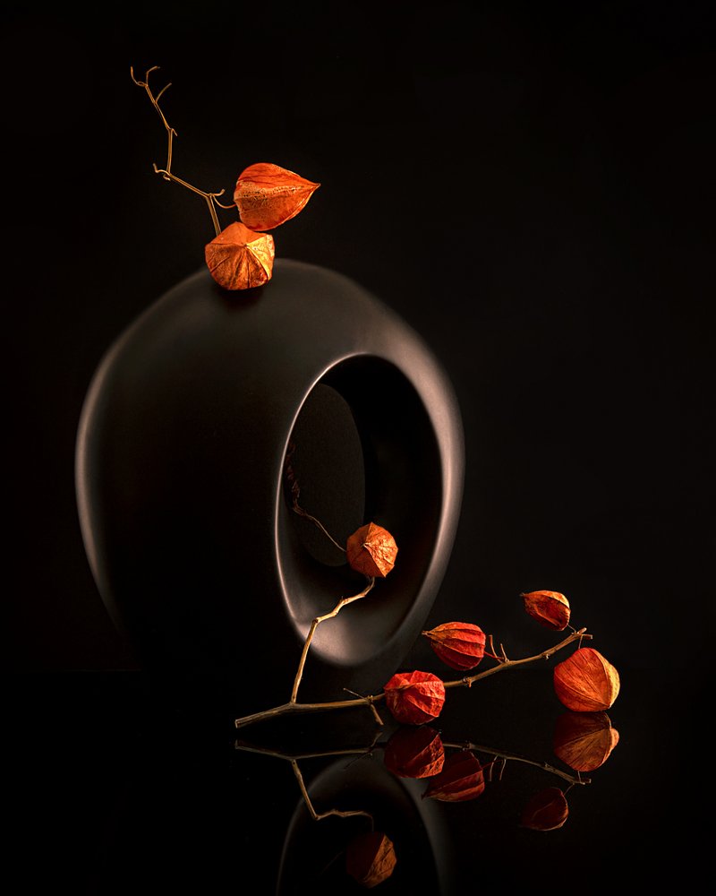 Czarny wazon Orange Botanicals autorstwa Louie Luo