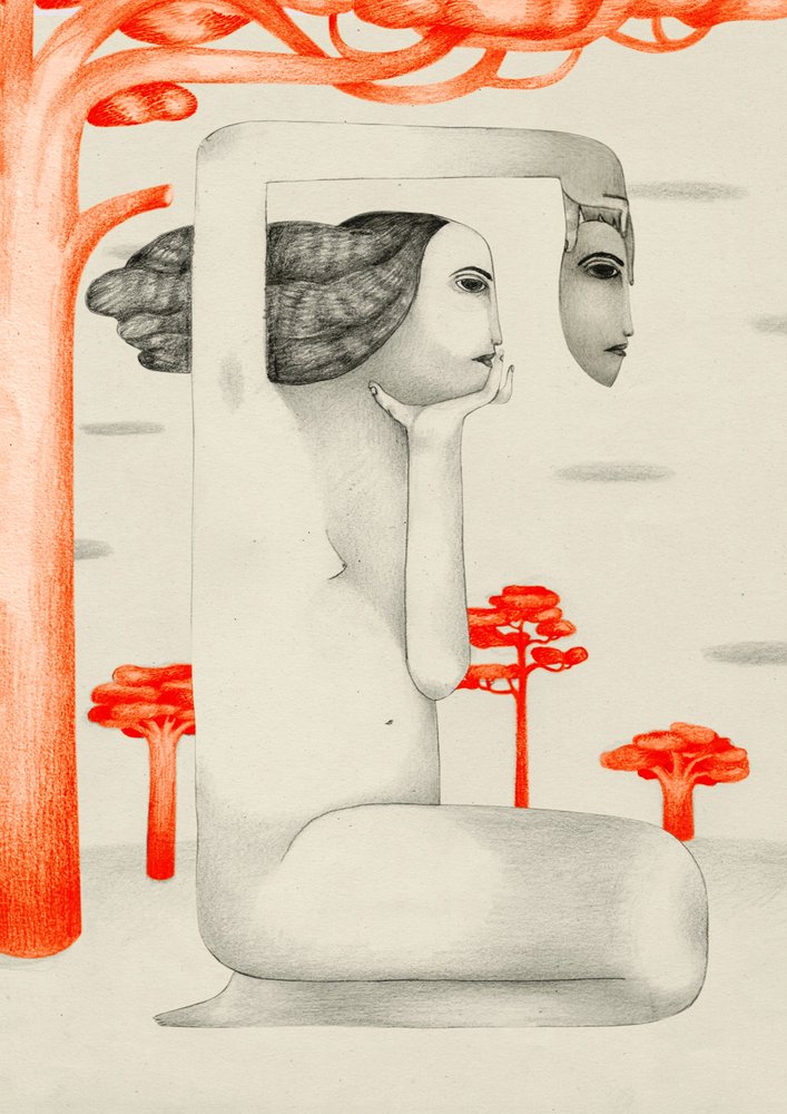 Surrealistyczna kobieta pogrążona w zadumie autorstwa Luca di Napoli