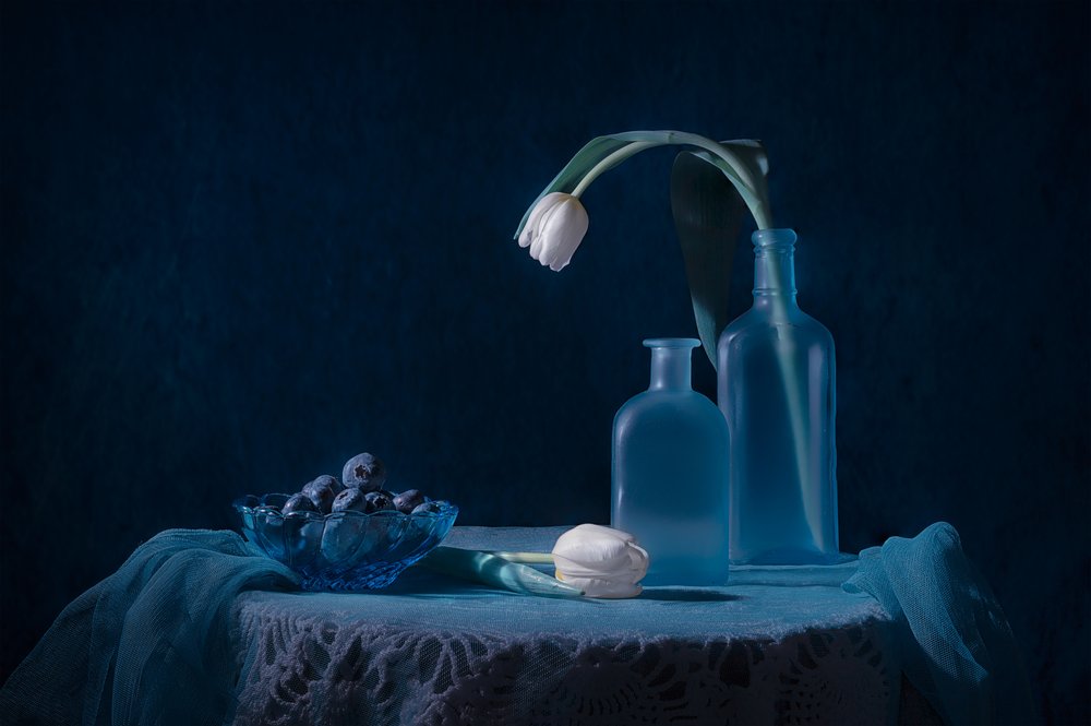 Elegancka niebieska martwa natura autorstwa Lydia Jacobs