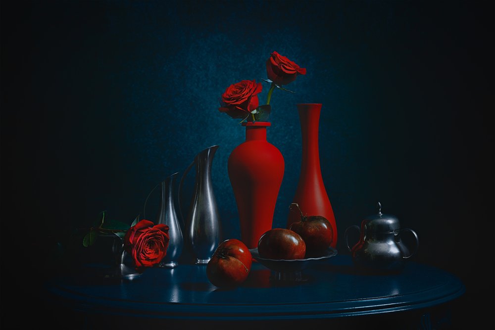 Elegancka martwa natura z czerwonymi różami autorstwa Lydia Jacobs