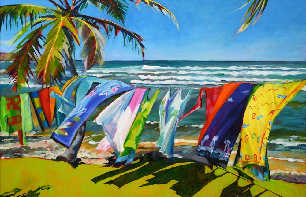 Kolorowa suszarka na plaży autorstwa Maxine Shore