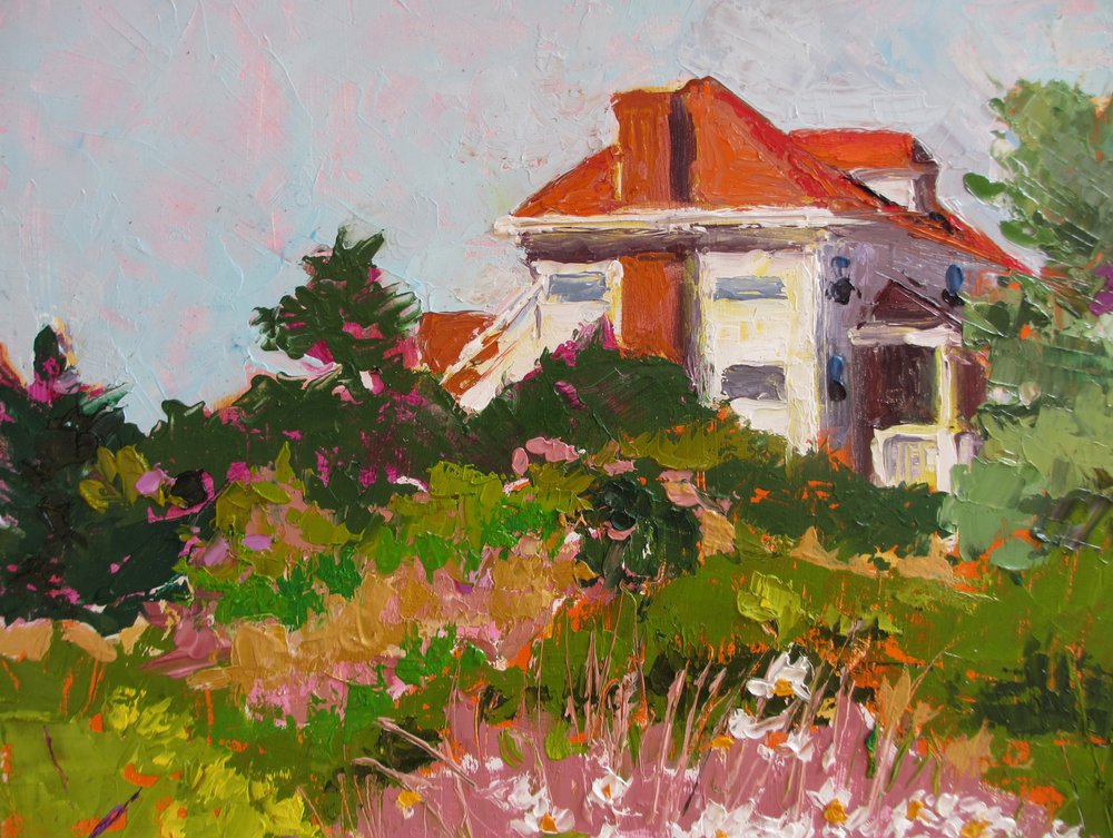 Kolorowy domek ogrodowy autorstwa Maxine Shore