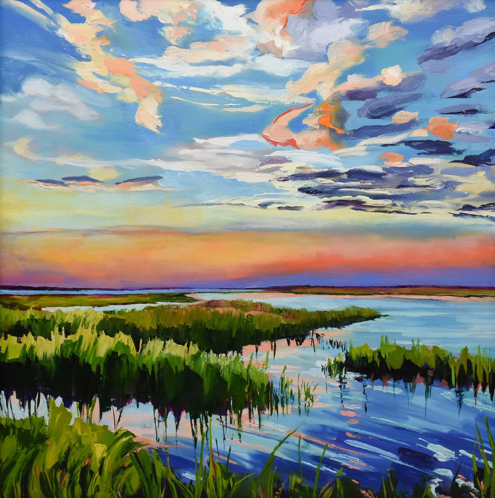 Żywe barwy zachodu słońca nad bagnami autorstwa Maxine Shore