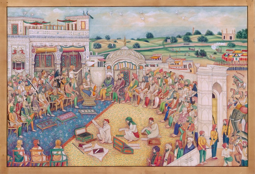 Scena sądowa z Ranjeetem Singhem autorstwa Mirza Baig