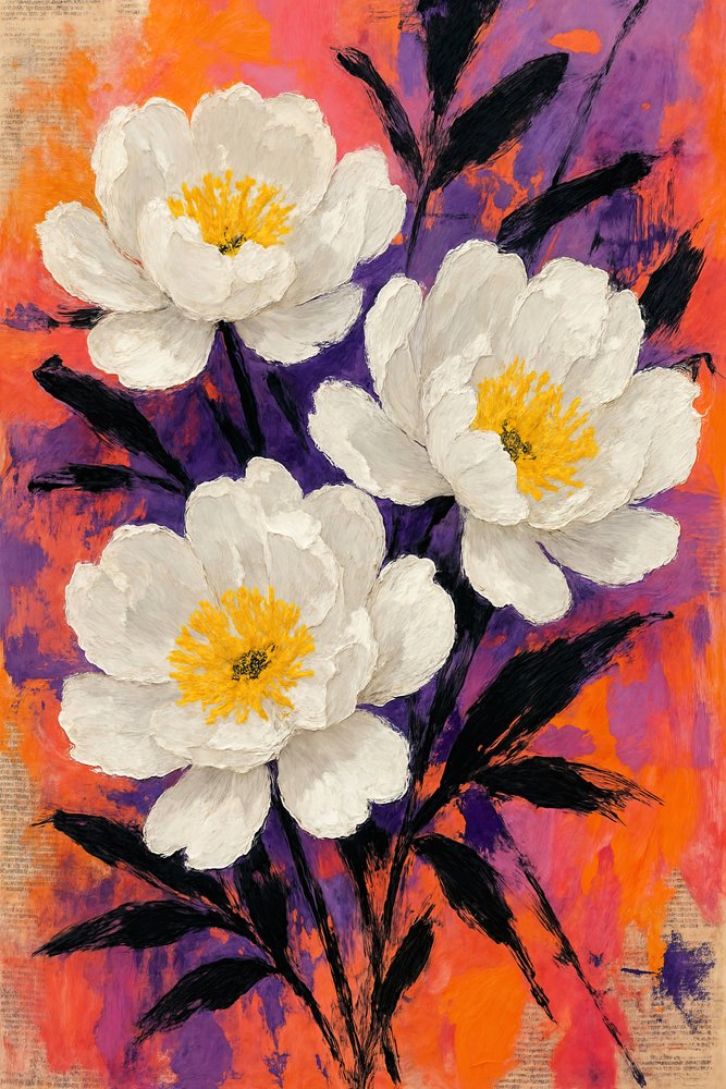 Kwiaty piwonii w abstrakcyjnej stylistyce autorstwa Natalie Bruns