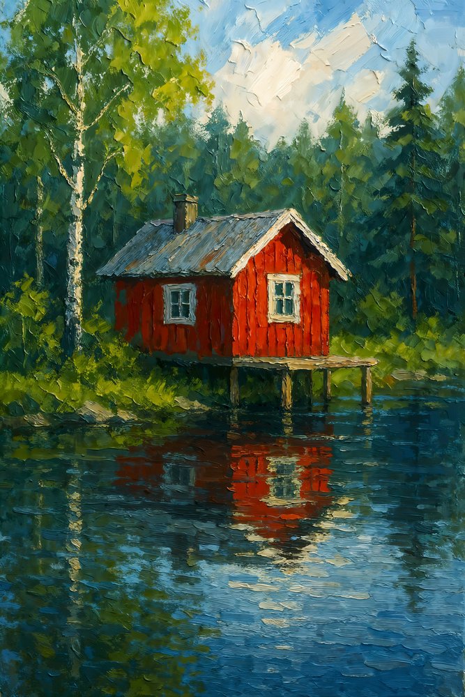 Odbicie w jeziorze Red Cabin autorstwa Natalie Bruns