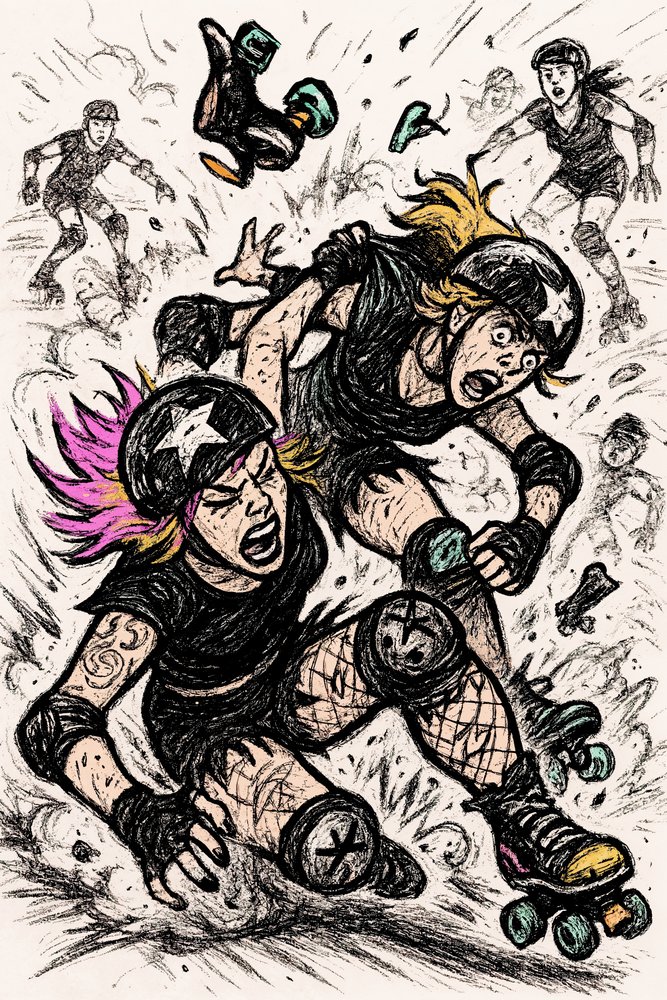 Wypadek podczas zawodów roller derby autorstwa Natalie Bruns