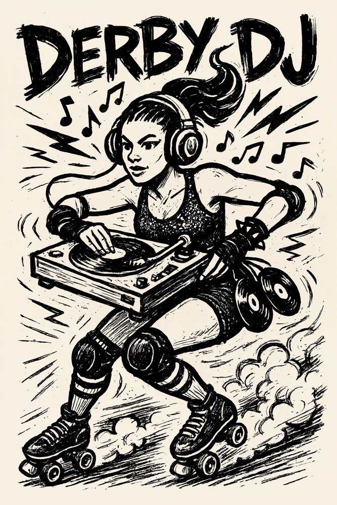 DJ na zawodach roller derby autorstwa Natalie Bruns