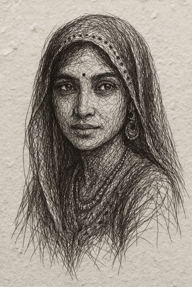 Spokojny portret pióra z Indii autorstwa Natalie Bruns