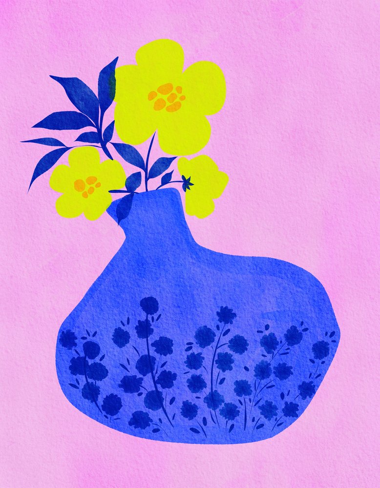 Niebieski wazon „Vibrant Blooms” autorstwa Nikita Jariwala