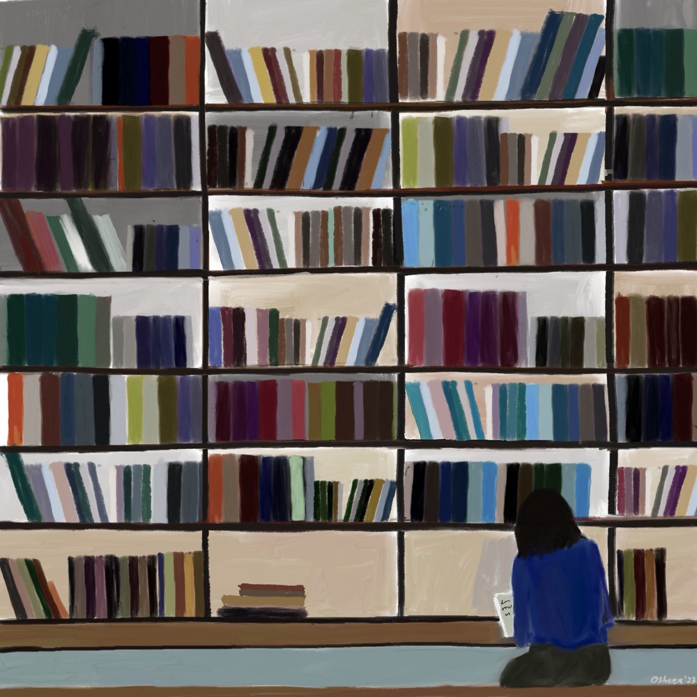 Ciche czytanie w bibliotece autorstwa Osheensgallery