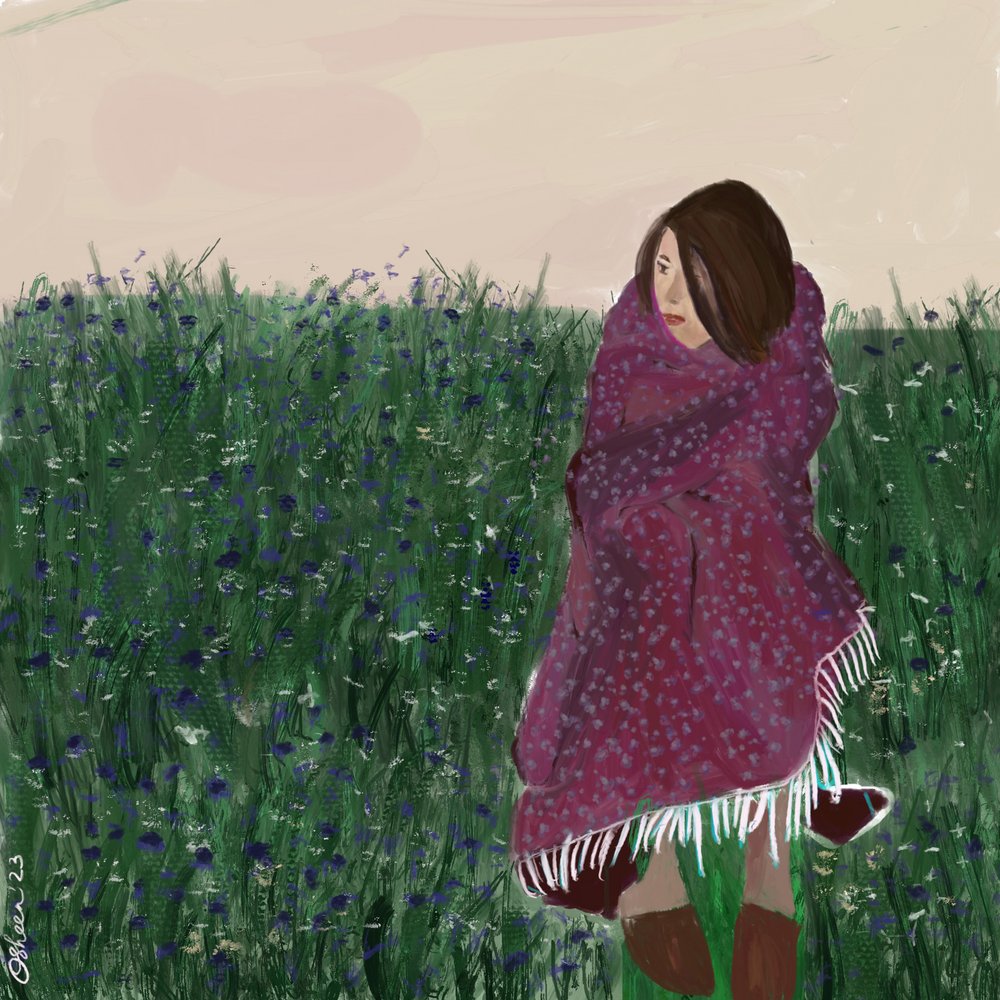 Kobieta na polu dzikich kwiatów autorstwa Osheensgallery