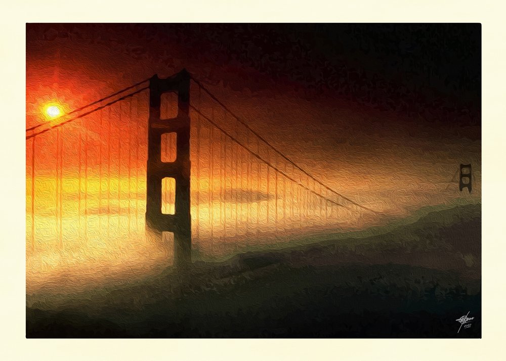 Zmierzch nad Golden Gate w mgle autorstwa Osvaldo Russo