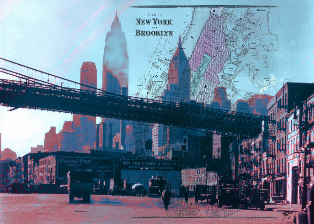 Retro mapa Nowego Jorku autorstwa Osvaldo Russo