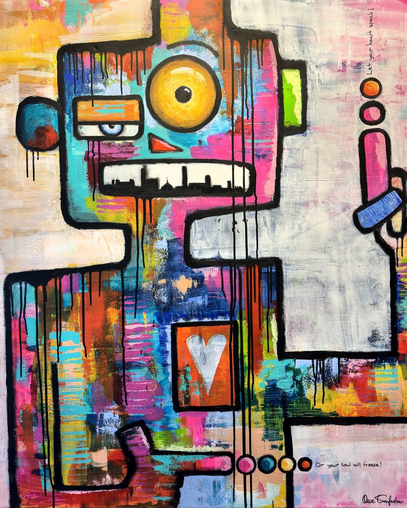Kolorowy robot w stylu street artu autorstwa Owe Emfestav