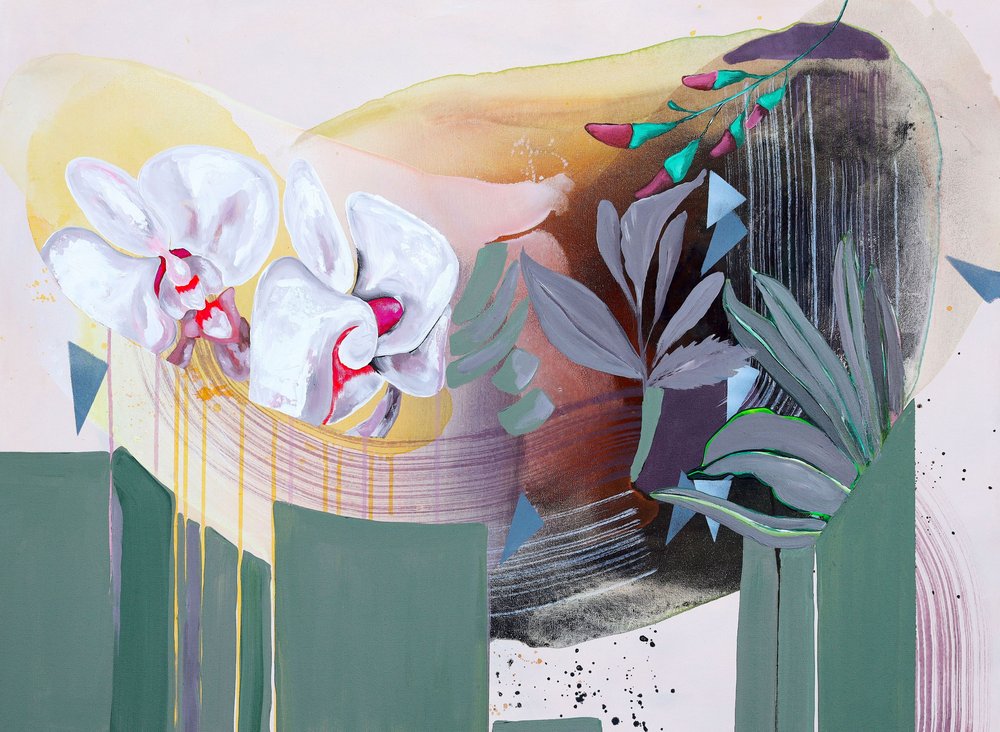 Abstrakcja z białą orchideą autorstwa Poonam Choudhary
