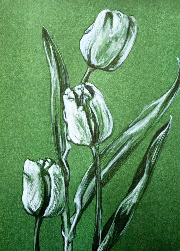 Świeże białe tulipany autorstwa Renee Machan Cottagecore Artist