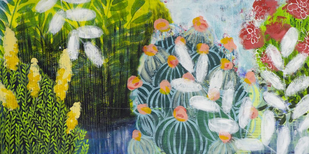 Jasne kwiaty ogrodowe autorstwa Shelley Hampe
