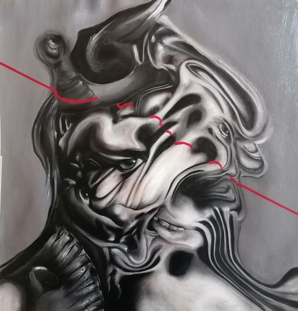 Surrealistycznie zniekształcona twarz autorstwa Stefano Mazzolini