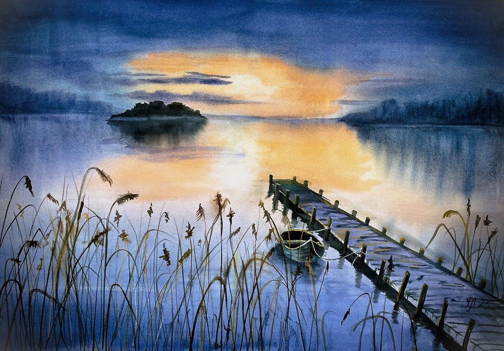 Molo nad Jeziorem Sunset autorstwa Tanya Lundmark