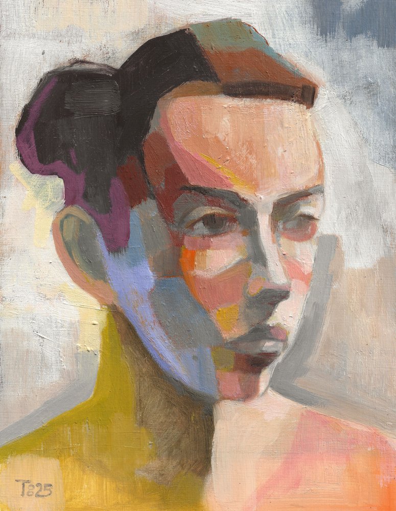 Kolorowy portret abstrakcyjny autorstwa Tore Bahnson