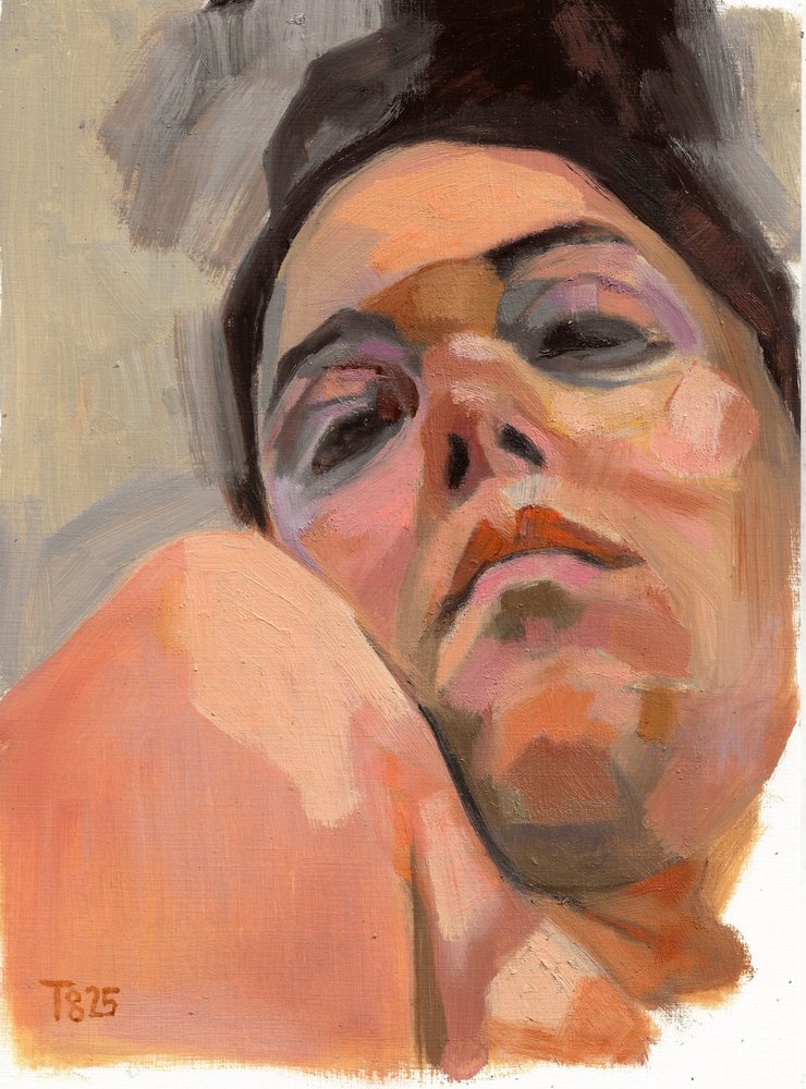 Portret kobiety pogrążonej w zadumie autorstwa Tore Bahnson