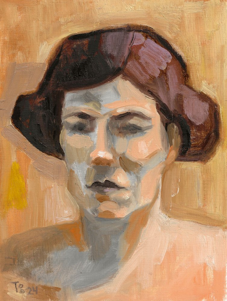 Portret kobiety pogrążonej w zadumie autorstwa Tore Bahnson