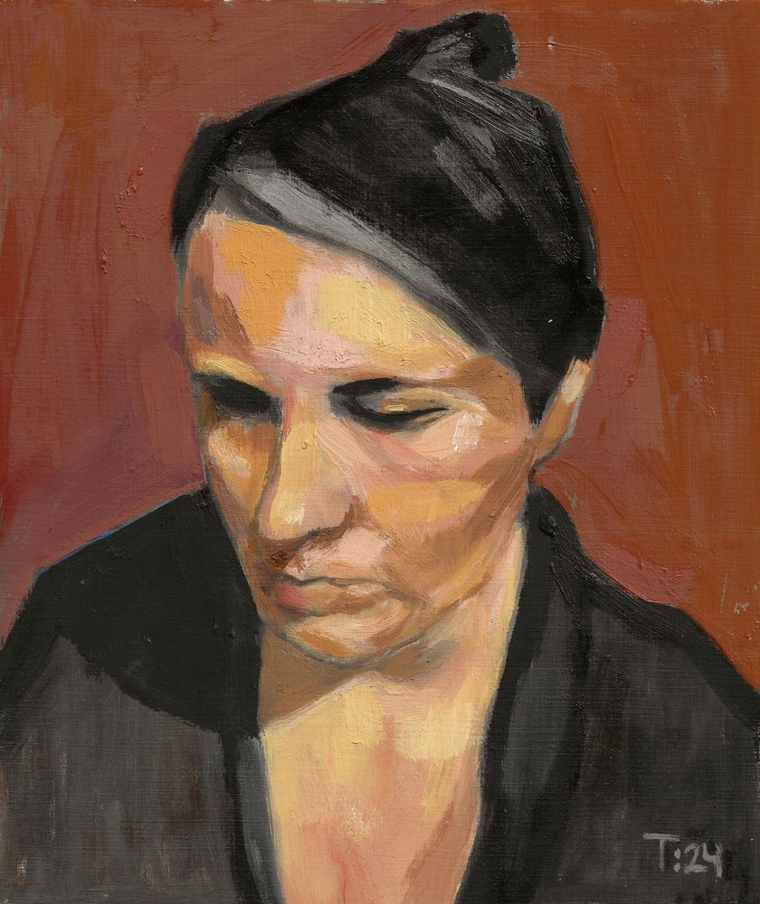 Portret zamyślonej kobiety autorstwa Tore Bahnson
