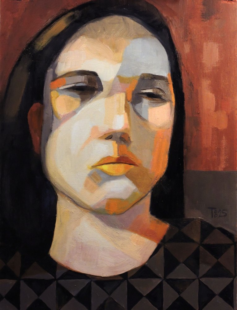 Portret zamyślonej kobiety autorstwa Tore Bahnson