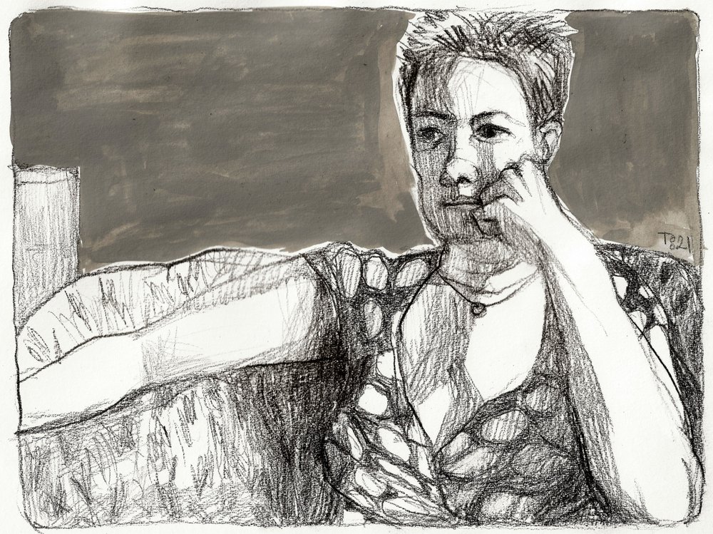 Portret zamyślonej kobiety autorstwa Tore Bahnson