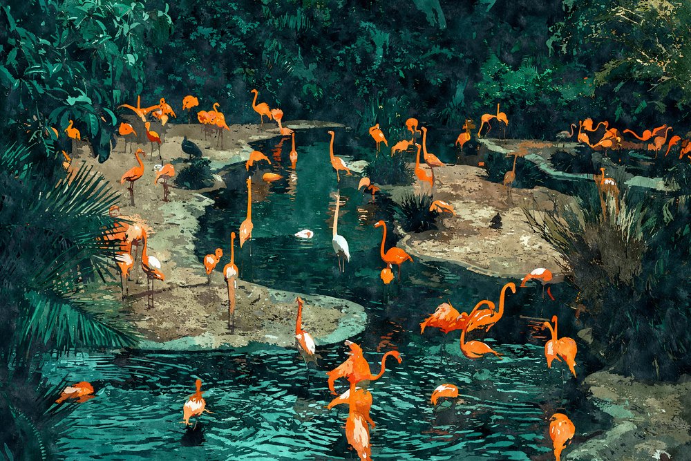 Flamingi w tropikach autorstwa Uma Gokhale