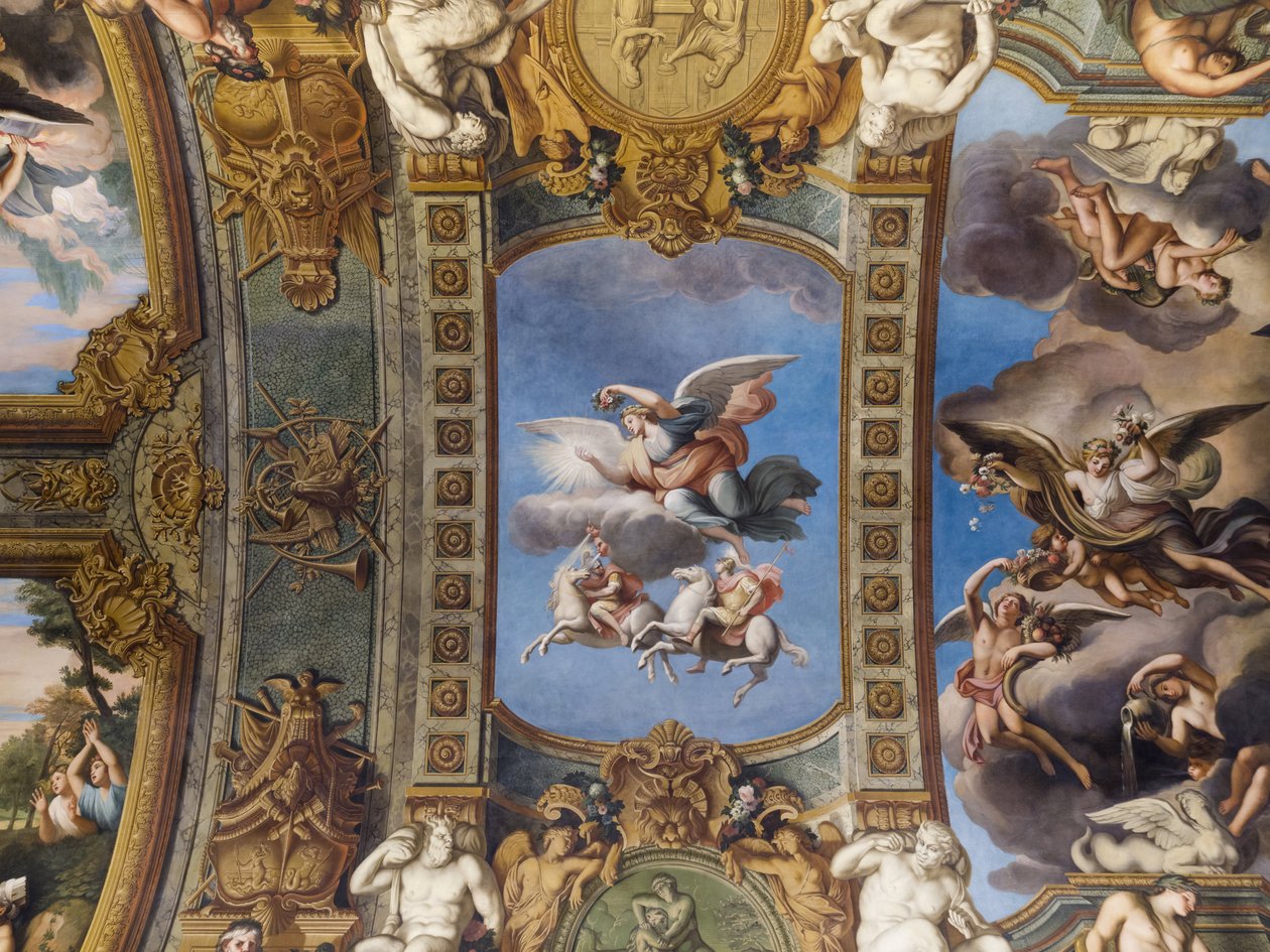 Alegoria Słońca, fresk sklepienia Galerie doree, autorstwa Francois Perrier (1594-1649), 1645. Banque de France. Hotel de Toulouse, dawny hotel de la Villiere, Paryż - Hotel de Toulouse, siedziba autorstwa Unknown