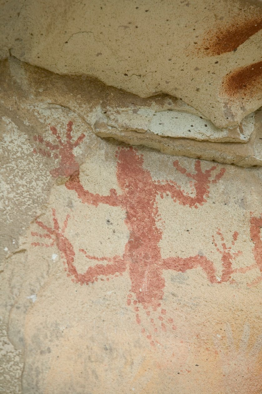 Argentyna, Patagonia, Cueva de las Manos, prymitywne malowidło jaskiniowe przedstawiające jaszczurkę autorstwa Unknown