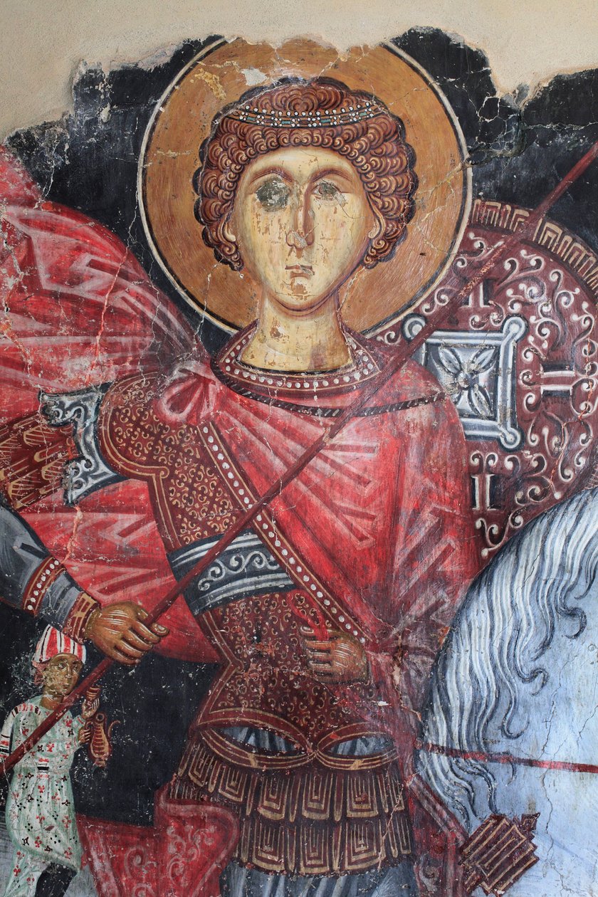 Bizantyjski fresk z XV wieku (detal) Malowidło ścienne Świętego Jerzego Kościół Michała Archanioła w Pedoulas Cypr Malowane kościoły UNESCO Troodos, Cypr autorstwa Unknown