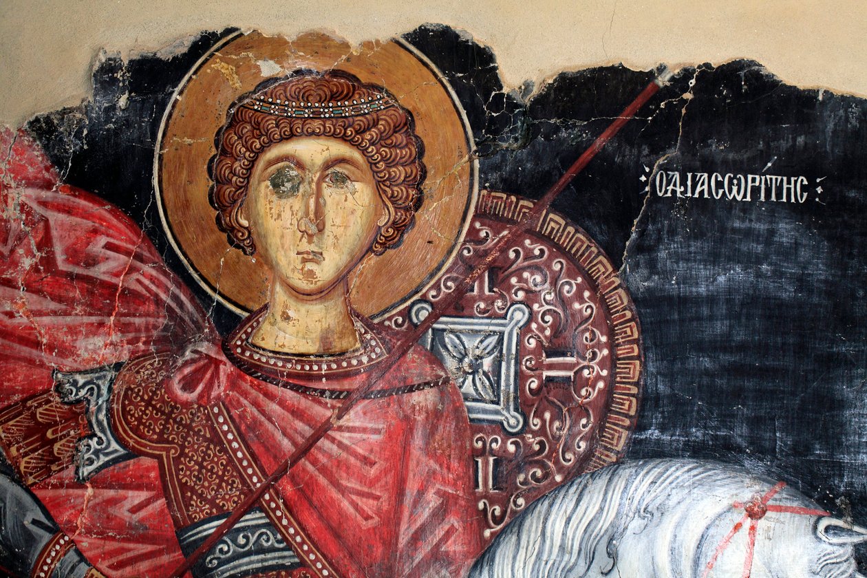 Bizantyjski fresk z XV wieku (detal) Malowidło ścienne Świętego Jerzego Kościół Michała Archanioła w Pedoulas Cypr Malowane kościoły UNESCO Troodos, Cypr autorstwa Unknown
