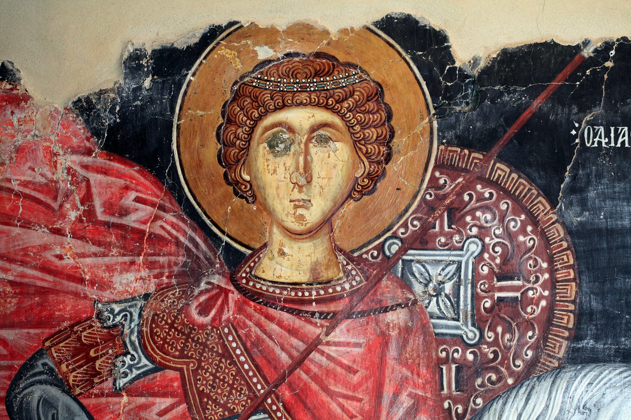 Bizantyjski fresk z XV wieku (detal) Malowidło ścienne Świętego Jerzego Kościół Michała Archanioła w Pedoulas Cypr Malowane kościoły UNESCO Troodos, Cypr autorstwa Unknown